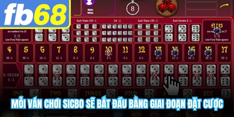 Mỗi ván chơi sicbo sẽ bắt đầu bằng giai đoạn đặt cược